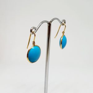 Aquamarine Gemstone Earrings, Hoops In 18Kt Gold (1.800 Grams)