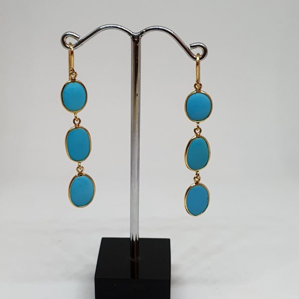 Aquamarine Gemstone Earrings, Hoops In 18Kt Gold (1.800 Grams)