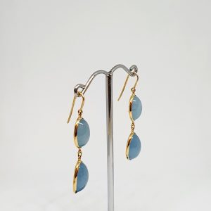 Aquamarine Gemstone Earrings, Hoops In 18Kt Gold (1.800 Grams)