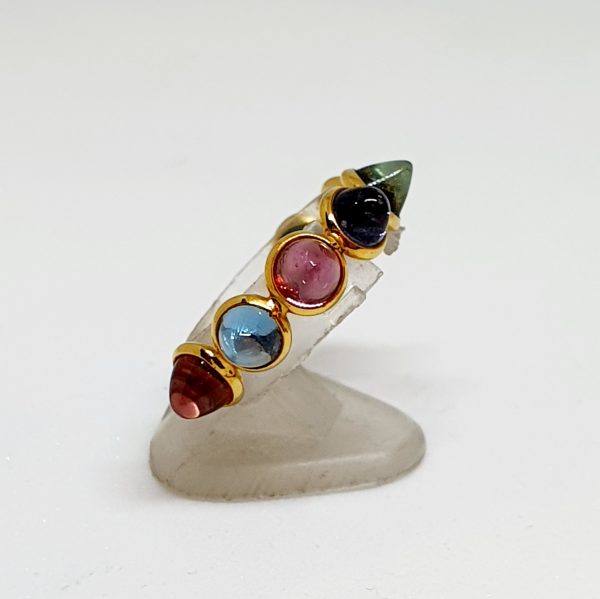 Multi Tourmaline Ring In 18Kt Yellow Gold (1.440 Grams)