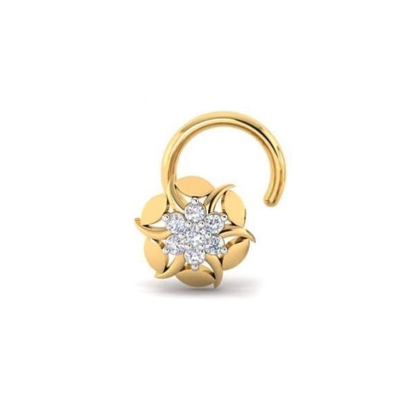 7 Diamond Nose Pin (0.05 Ct), 18 Kt Yellow Gold Jewellery