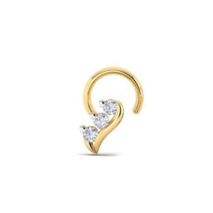 3 Diamond Nose Pin (0.05 Ct), 18 Kt Yellow Gold Jewellery