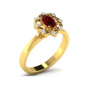 Women Diamond Ring (0.05 Ct) with Synthetic Ruby  18Kt Gold