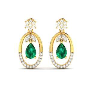 Diamond Earring With Synthetic Emerald In 18Kt Gold (3.290 Gram) With Diamonds (0.33 Ct)