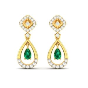 Diamond Earring with synthetic emerald in 18Kt Gold (2.910 gram) with Diamonds (0.26 Ct)