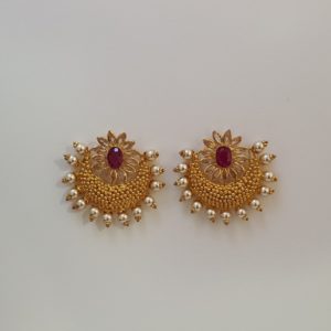 22Kt Gold Chaandbaalis / Earrings with Synthetic Stones