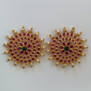 Gold Stud Earrings (9.350 Grams) with Synthetic Stones