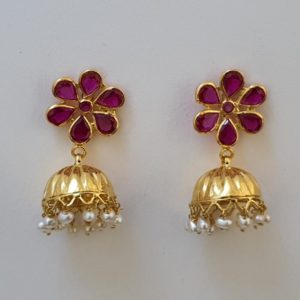 22Kt Gold Jumkas (5.620 Grams) with Synthetic Red Stones