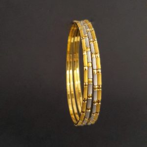 Set of 4 Gold Bangles ,Yellow Gold and Rhodium finish