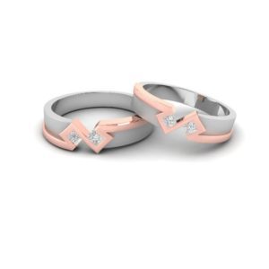 Platinum and 18K Gold Couple Rings with Diamonds (0.18 Ct)