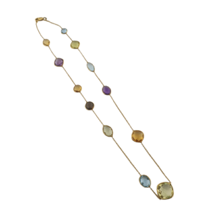 Gold Necklace With Multi Coloured Semi Precious Stones