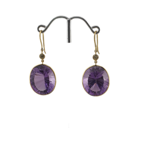 Amethyst And Diamond Gemstone Earrings | 18K Gold Hoops