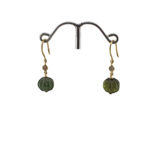 Green Tourmaline Hoops With Diamond |18K Gold Gemstone Earrings