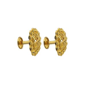 22K Plain Yellow Simple Gold Stud Earrings (4.840 Grams)