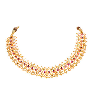 22K Gold Necklace with Red Synthetic Stones