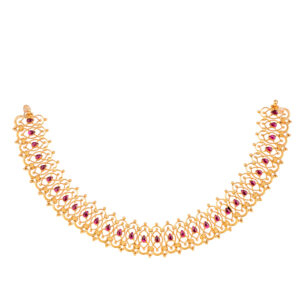 22K Gold Necklace with Red Synthetic Stones