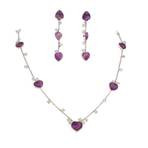 Amethyst and Blue Topaz 18K White Gold Necklace Set