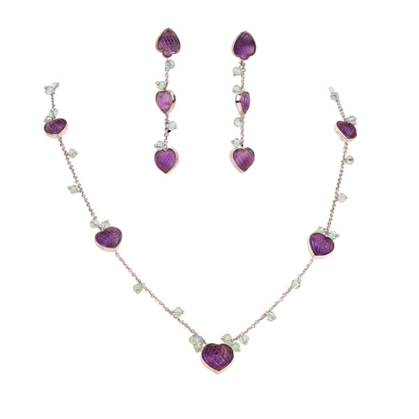 Amethyst and Blue Topaz 18K White Gold Necklace Set