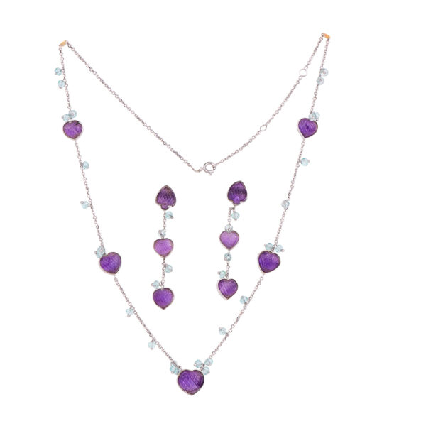 Amethyst and Blue Topaz 18K White Gold Necklace Set