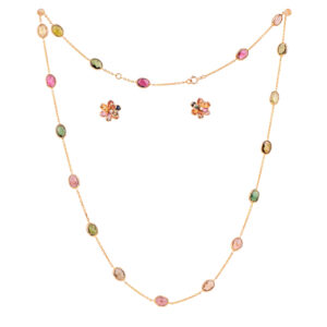 Multi Tourmaline Light Weight Necklace Chain 18K Gold