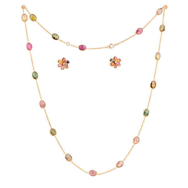 Multi Tourmaline Light Weight Necklace Chain 18K Gold