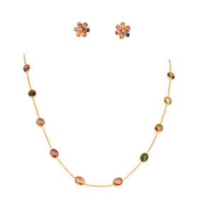 Multi Tourmaline Light Weight Necklace Chain 18K Gold