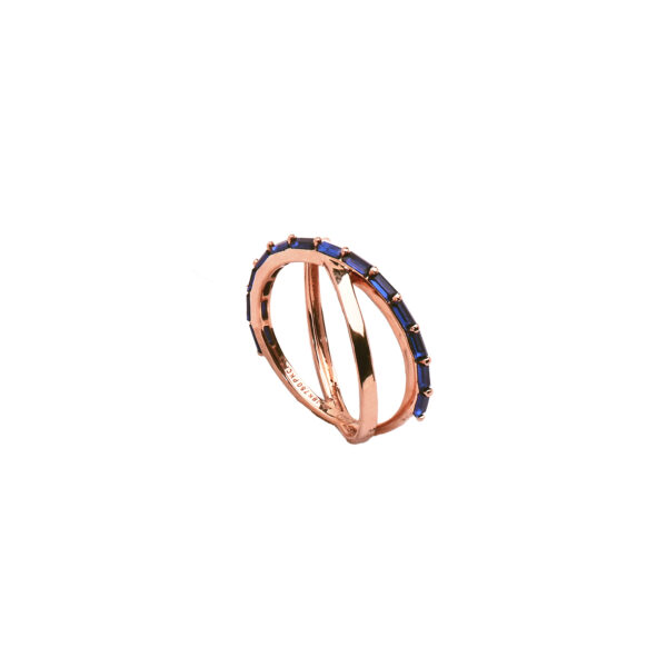 18K Rose Gold Ring with Blue Stones