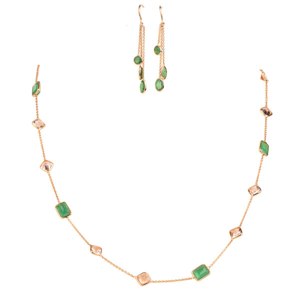 Emerald and Morganite Necklace and Earrings in 18K Gold