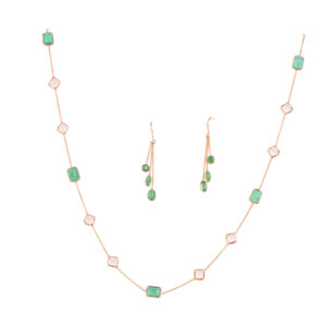 Emerald and Morganite Necklace and Earrings in 18K Gold