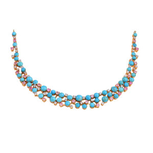 Turquoise and Pink Ruby 18K Gold Necklace