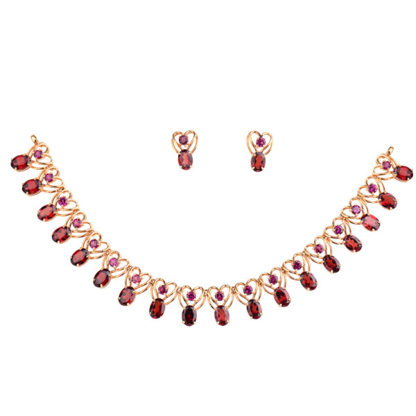 Pink and Red Garnets Necklace set in 18K Gold