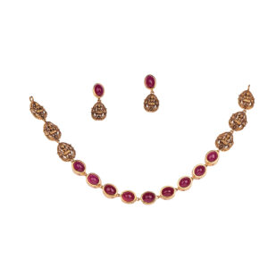 Traditional Antique Ruby Necklace and Earrings in 22K Gold