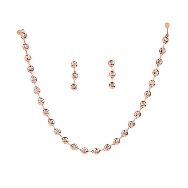 18K Rose Gold Necklace and Earrings with Zircon