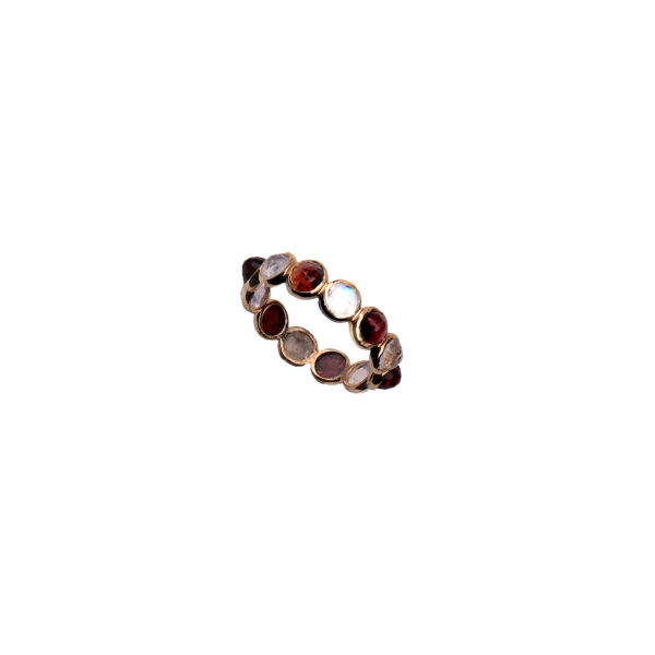 18K Gold Ring with Garnet and Moonstone