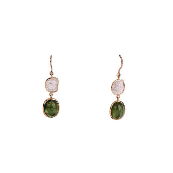 Diamond Polki and Green Tourmaline Hook Eartops in 18K Gold