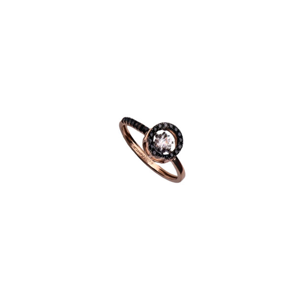 18K Rose Gold Ring with Dancing Zircon and Black Enamel