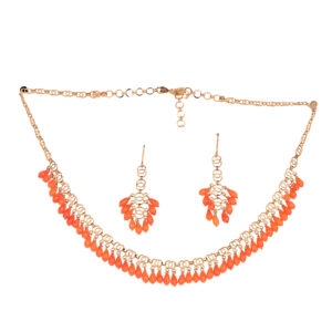 Orange Corals set in 22K Gold Necklace and Earrings