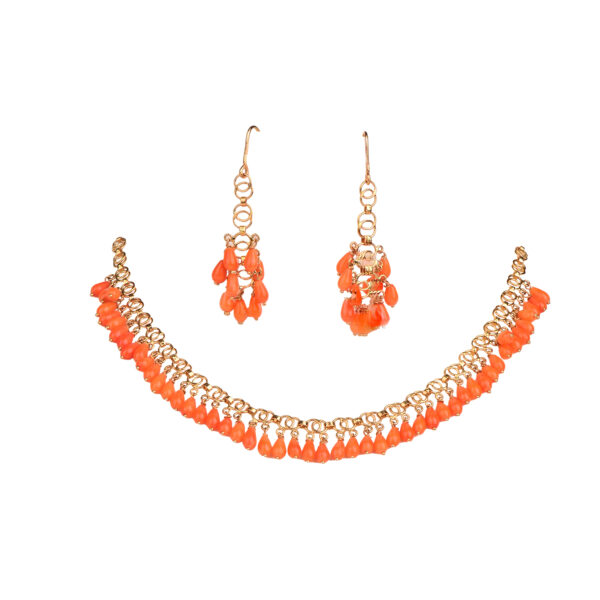 Orange Corals set in 22K Gold Necklace and Earrings