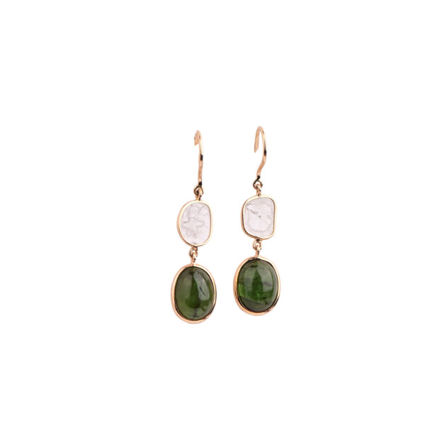 Diamond Polki and Green Tourmaline Hook Eartops in 18K Gold