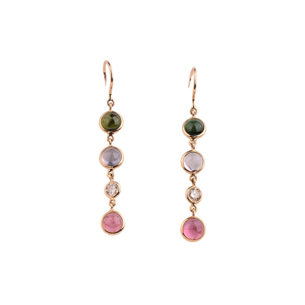 Multi Tourmaline and Diamond Hook Earrings in 18K Gold
