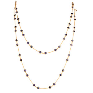 Cabachon Blue Sapphire Necklace Double Line in 18K Gold