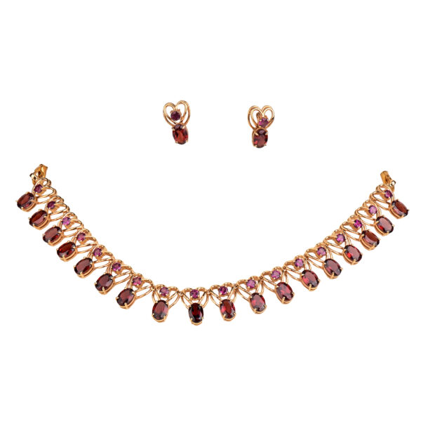 Pink and Red Garnets Necklace set in 18K Gold