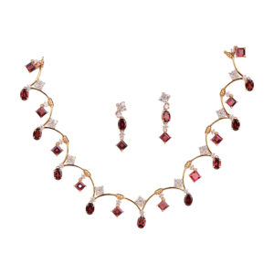 Garnet and Zircon Necklace and Earrings in 18K Gold