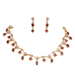 Garnet and Zircon Necklace and Earrings in 18K Gold