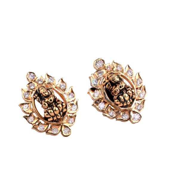 22K Gold Earring with Lakshmi Motif and Zircons