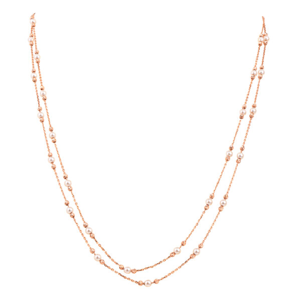 18K Double Row Rose Gold Pearl Chain