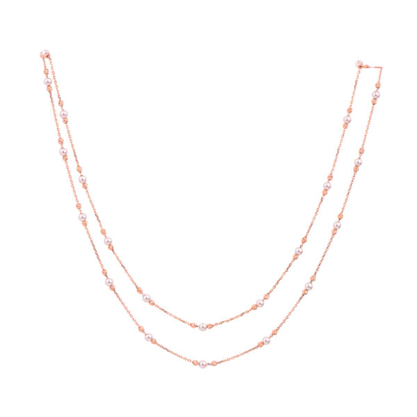 18K Double Row Rose Gold Pearl Chain