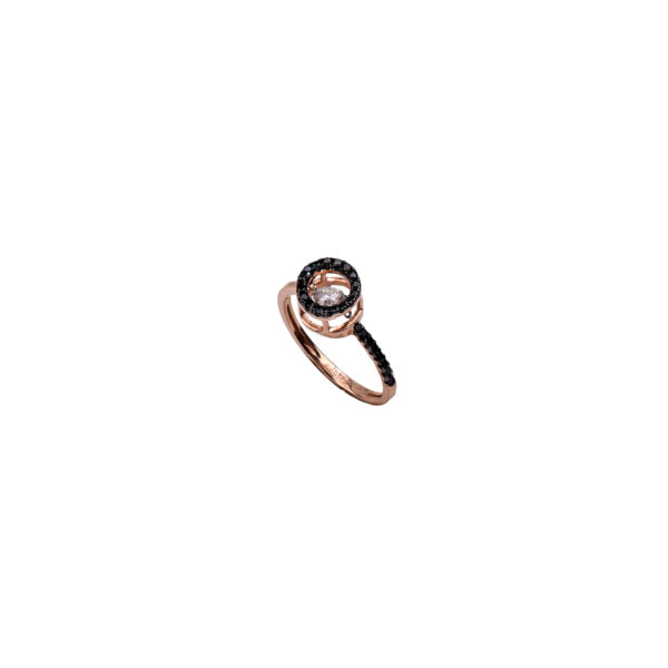 18K Rose Gold Ring with Dancing Zircon and Black Enamel