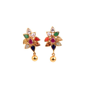 22K Navratna Gold Earrings with South Screw