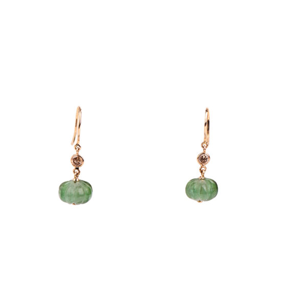 Green Tourmaline and Diamond Hook Earrings in 18K Rose Gold